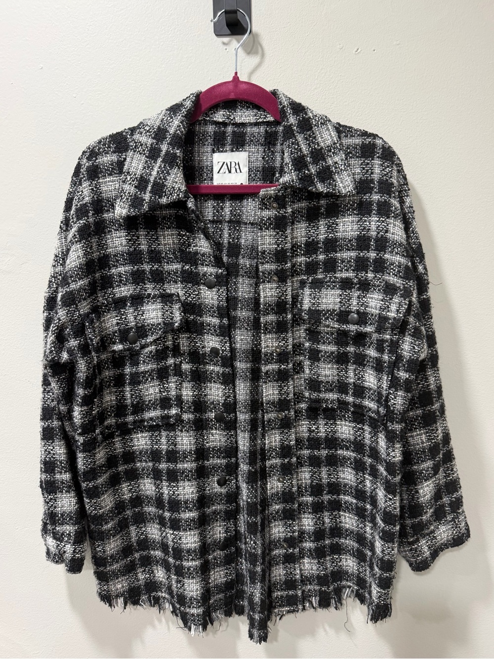 Zara Black and White Plaid Button-Front Shacket